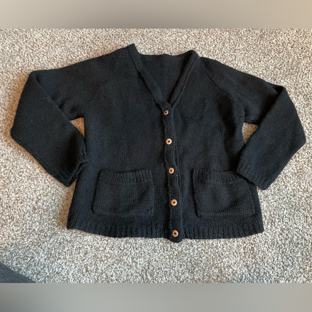 Handmade Sweater‎ Cardigan Button Front V-Neck XS Black